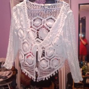 Knit shawl like crop jacket